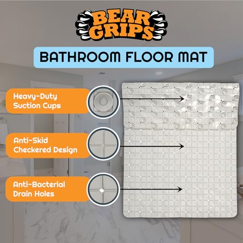 BEAR GRIPS Rectangular Anti-Slip Bathroom Pvc Floor Mat For Elderly, Prevent Bathroom Falling Anti-Skid Mat With Suction Grips (Size 78 X 46 Cm - Stone Grey) - Image 3