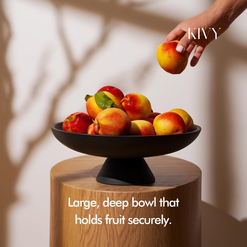 KIVY Concrete Fruit Bowl for Kitchen Counter - Large Decorative Bowl for Home Decor - Modern Key Bowl for Entryway Table - Pedestal Bowl - Fruit Basket for Home Decor - Black Fruit Bowl Decor - Image 2