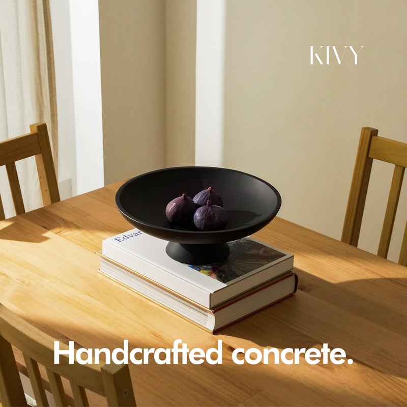 KIVY Concrete Fruit Bowl for Kitchen Counter - Large Decorative Bowl for Home Decor - Modern Key Bowl for Entryway Table - Pedestal Bowl - Fruit Basket for Home Decor - Black Fruit Bowl Decor - Image 4