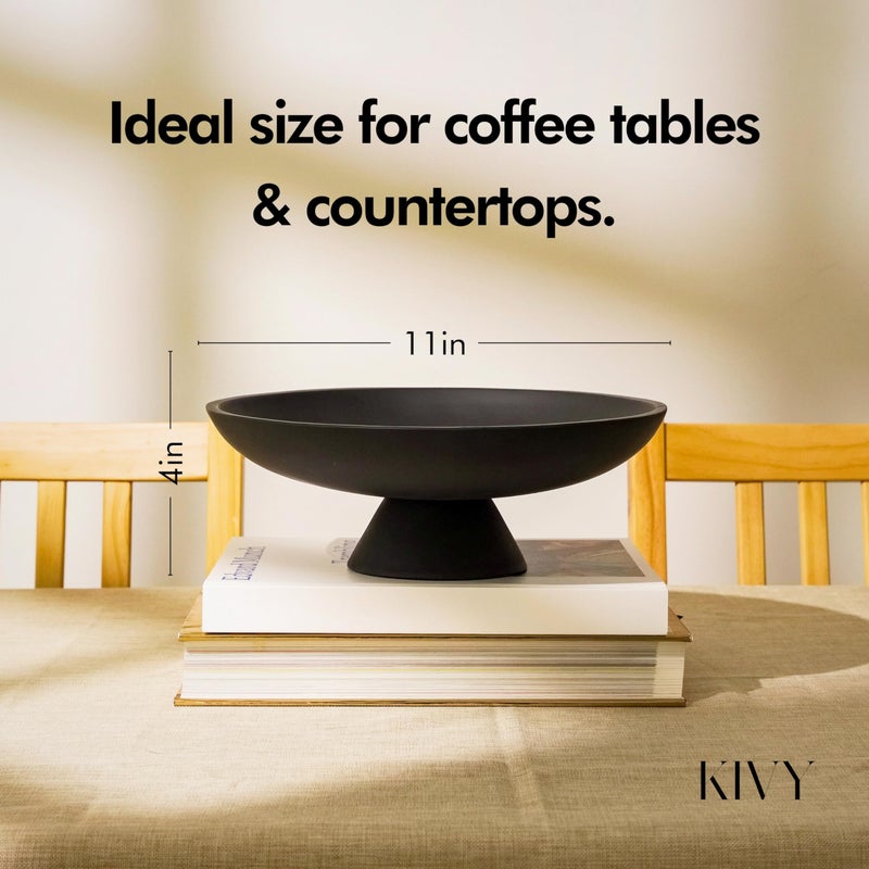 KIVY Concrete Fruit Bowl for Kitchen Counter - Large Decorative Bowl for Home Decor - Modern Key Bowl for Entryway Table - Pedestal Bowl - Fruit Basket for Home Decor - Black Fruit Bowl Decor - Image 3