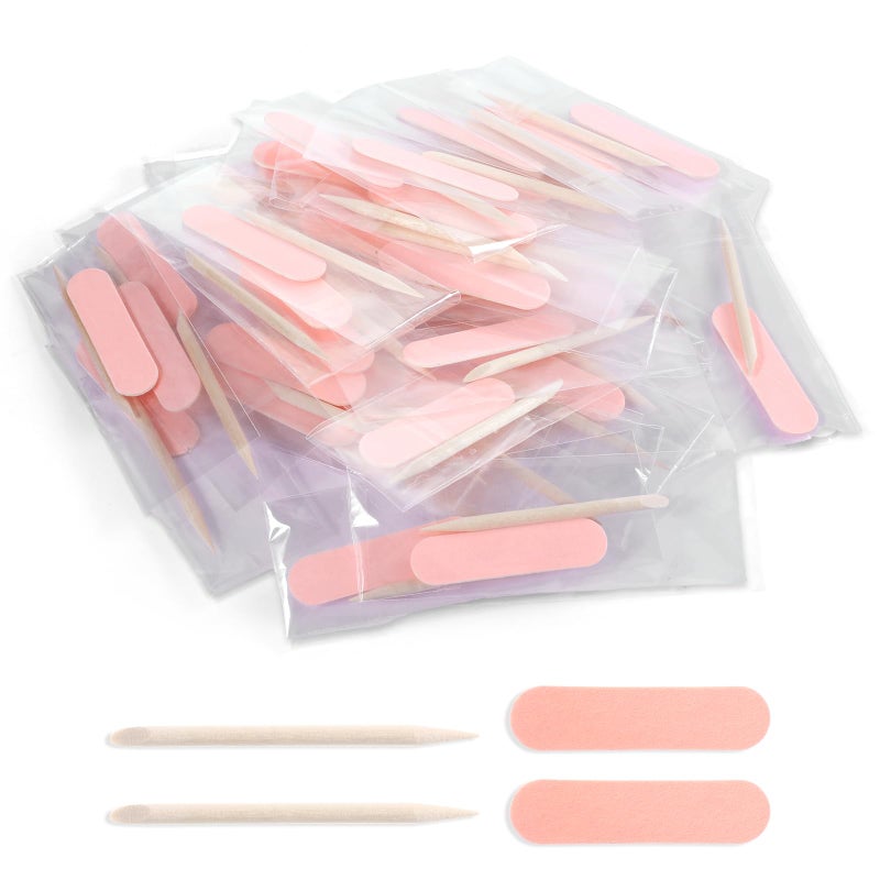 Bruislard 40 Pack Mini Nail File Disposable Manicure Kit Individually Package with Wooden Cuticle Pusher Sticks Press on Nail Art Tool Prep Kit Pedicure Cleaner Tools for Home - Image 1