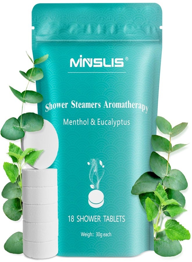 MINSLIS Shower Steamers Aromatherapy, 18-Pack Shower Bombs, Long-Lasting Shower Tablets Essential Oil Stress Relief and Relaxation Bath Gifts for Women and Men (Eucalyptus & Menthol) - Image 1