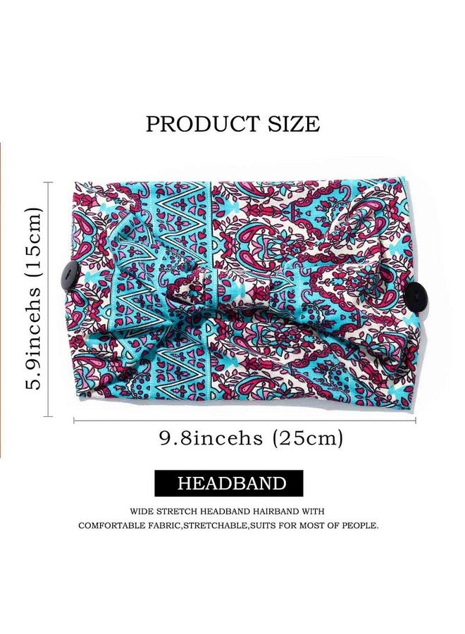Olbye Leopard Button Headband Wide Elastic Nurse Head Bands Workout Yoga Sports Hair Band Non Slip Turban Headwrap Mask Ear Saver Sweatband Boho Hair Accessories For Women And Girls 4Pcs (4 Boho) - Image 3