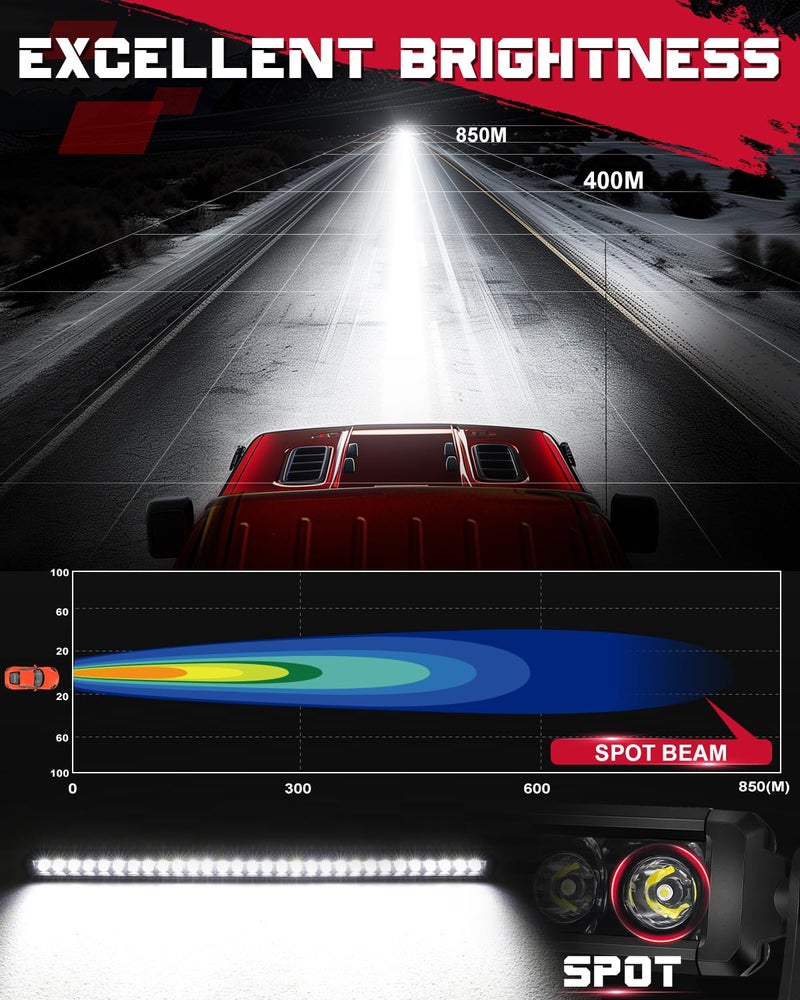 OFFROADTOWN 30 Inch Single Row LED Light Bar 300W Spot Off Road Driving Lights Ultra Slim Thin LED Light Bar Waterproof Bumper Grille Roof Lights for Trucks UTV ATV Pickup RZR - Image 3