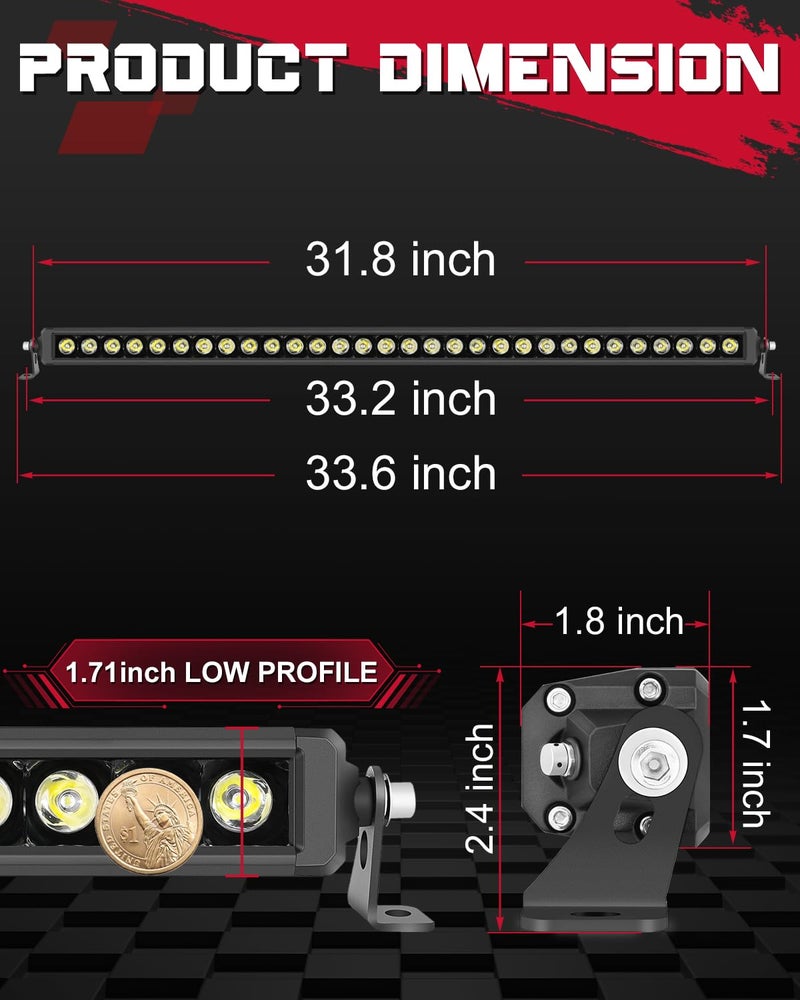 OFFROADTOWN 30 Inch Single Row LED Light Bar 300W Spot Off Road Driving Lights Ultra Slim Thin LED Light Bar Waterproof Bumper Grille Roof Lights for Trucks UTV ATV Pickup RZR - Image 2