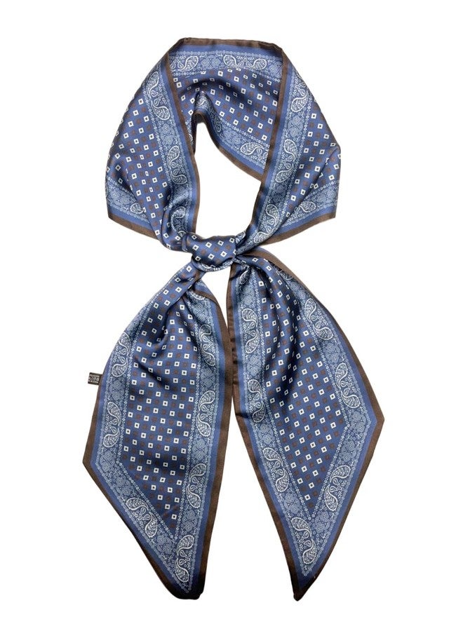 Julunar Hair Scarf for Women Silky Long Neck Head Scarves Purse Bag Scarfs for Handbag Satin Headscarf, 028.blue Grid, long - Image 1