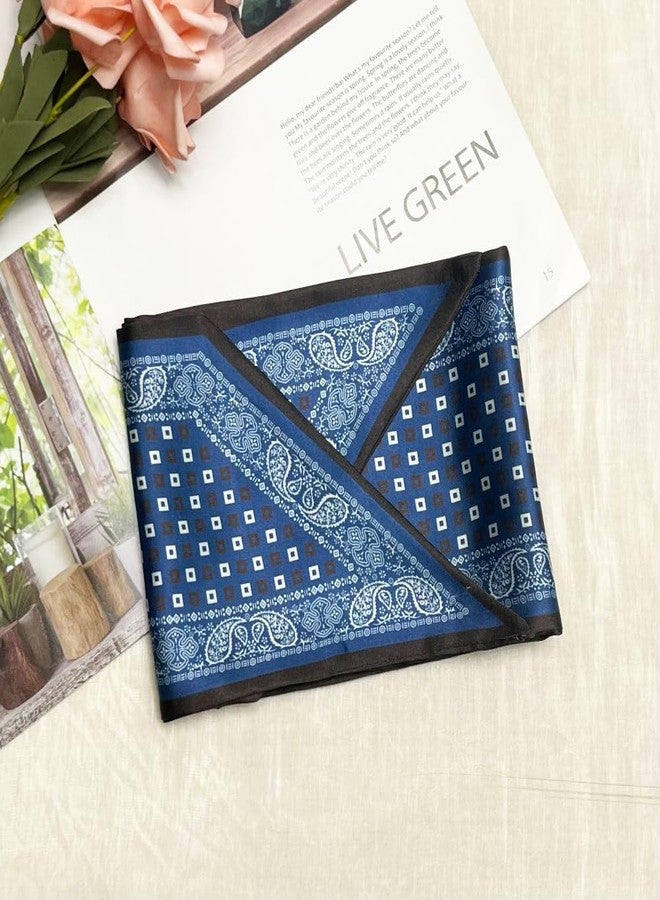 Julunar Hair Scarf for Women Silky Long Neck Head Scarves Purse Bag Scarfs for Handbag Satin Headscarf, 028.blue Grid, long - Image 2
