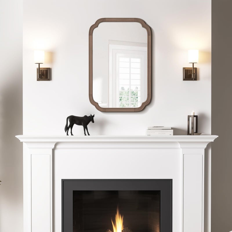 WallBeyond 20" x 30" Rounded Corner Arch Wall Mirror with Wood Frame for Entryway, Living Room or Bedroom Home Decor - Light Woodgrain [20" x 30" Walnut] - Image 4