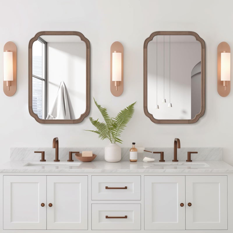 WallBeyond 20" x 30" Rounded Corner Arch Wall Mirror with Wood Frame for Entryway, Living Room or Bedroom Home Decor - Light Woodgrain [20" x 30" Walnut] - Image 2