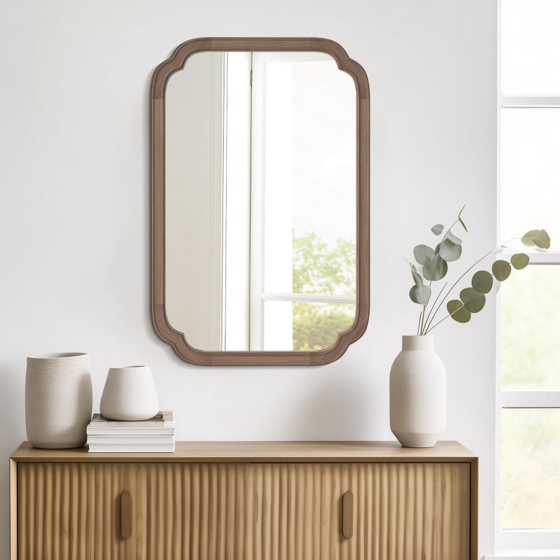 WallBeyond 20" x 30" Rounded Corner Arch Wall Mirror with Wood Frame for Entryway, Living Room or Bedroom Home Decor - Light Woodgrain [20" x 30" Walnut] - Image 3