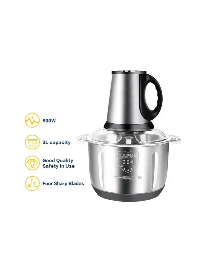 3L Stainless Steel Food Processor & Meat Chopper – Electric Blender with Double Blade, High-Speed Operation & Non-Slip Base  - Image 2