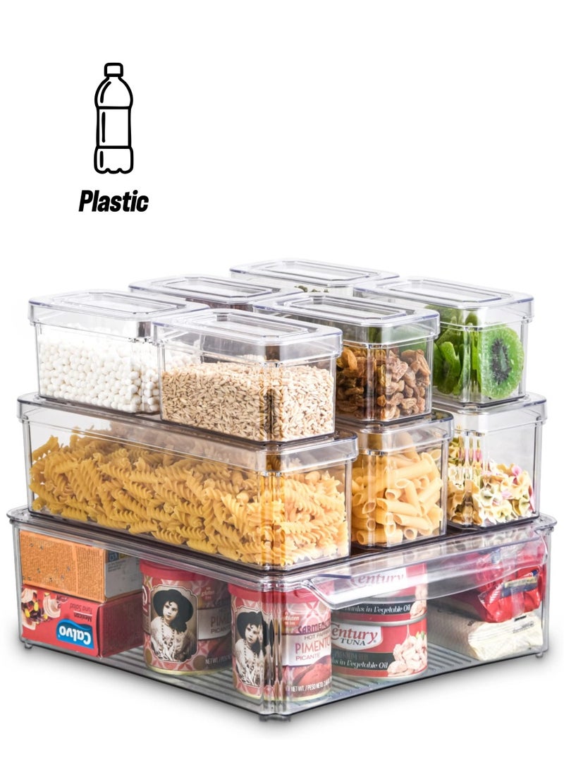 XiuWoo 10 Pack Stackable BPA-Free Plastic Clear Refrigerator Fridge Organizers Bins with Lids for Food Drinks Fruits Vegetable Storage - Image 1