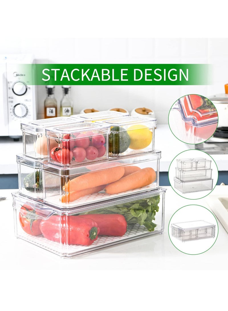 XiuWoo 10 Pack Stackable BPA-Free Plastic Clear Refrigerator Fridge Organizers Bins with Lids for Food Drinks Fruits Vegetable Storage - Image 4