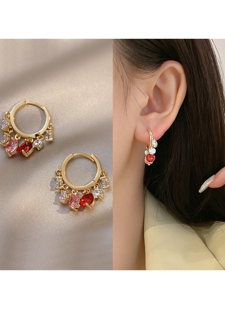 Generic - Red and White Zirconia Stud Earrings - Image 1