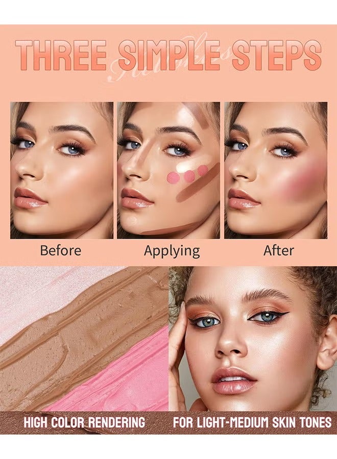 HelloKiss 3 Colors Combination Concealer Sticks Kit, Contour Highlighter Blush Makeup Set Blusher Bronzer Highlighting Sticks For Cheek Long Lasting Smooth Natural Face Contouring Illuminator - Image 4