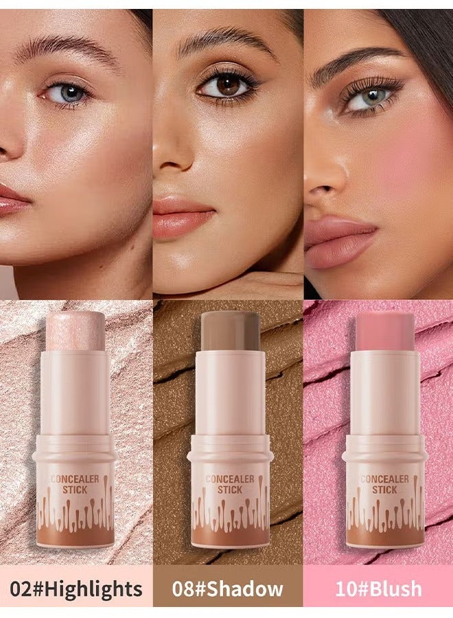 HelloKiss 3 Colors Combination Concealer Sticks Kit, Contour Highlighter Blush Makeup Set Blusher Bronzer Highlighting Sticks For Cheek Long Lasting Smooth Natural Face Contouring Illuminator - Image 2