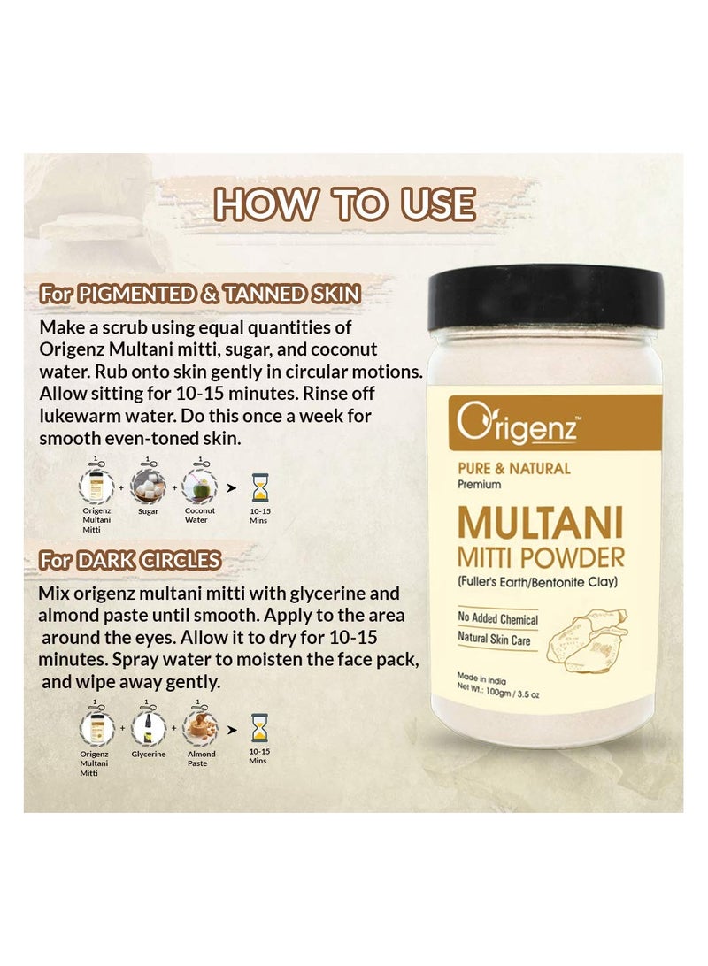 Origenz Origenz Multani Mitti Powder For Helps in Black Head Removal, Oil Control, Naturally Glowing Skin, Acne, Pimples, Tan, Dandruff | Fuller's Earth Face Pack, Mask | Bentonite Clay | 100gm  - Image 5