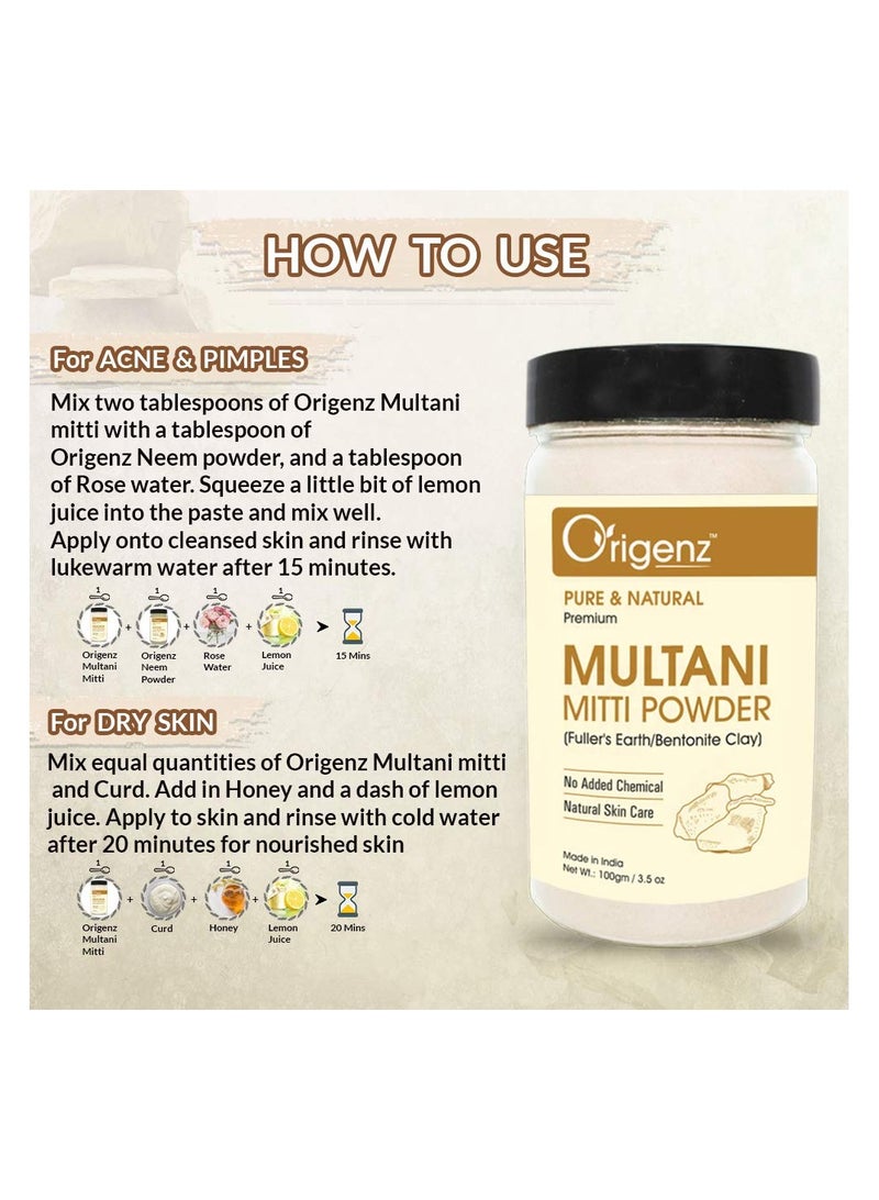 Origenz Origenz Multani Mitti Powder For Helps in Black Head Removal, Oil Control, Naturally Glowing Skin, Acne, Pimples, Tan, Dandruff | Fuller's Earth Face Pack, Mask | Bentonite Clay | 100gm  - Image 4
