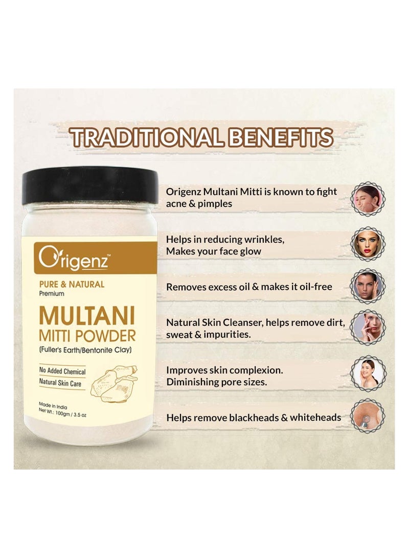 Origenz Origenz Multani Mitti Powder For Helps in Black Head Removal, Oil Control, Naturally Glowing Skin, Acne, Pimples, Tan, Dandruff | Fuller's Earth Face Pack, Mask | Bentonite Clay | 100gm  - Image 3