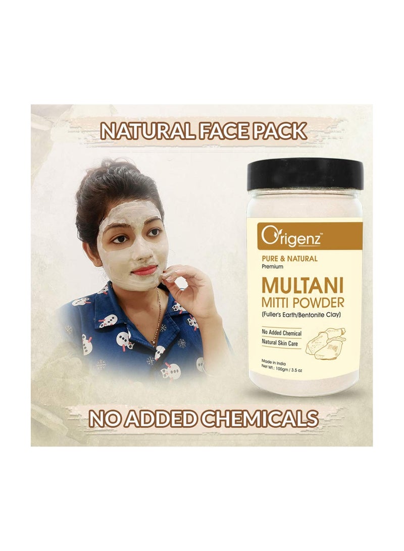 Origenz Origenz Multani Mitti Powder For Helps in Black Head Removal, Oil Control, Naturally Glowing Skin, Acne, Pimples, Tan, Dandruff | Fuller's Earth Face Pack, Mask | Bentonite Clay | 100gm  - Image 2