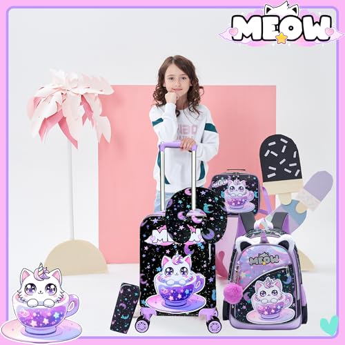 Inprof Kid's Luggage Set 5 Piece Suitcase Set 16' Hardside Spinner Wheels Girls Carry On Toddler Travel Rolling Airline Approved - Image 4