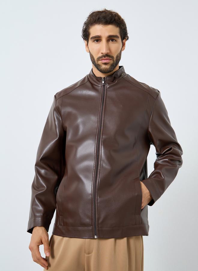 ستايلي جاكيت بمظهر الجلد مع قصة مريحة وسحَّاب - Image 3