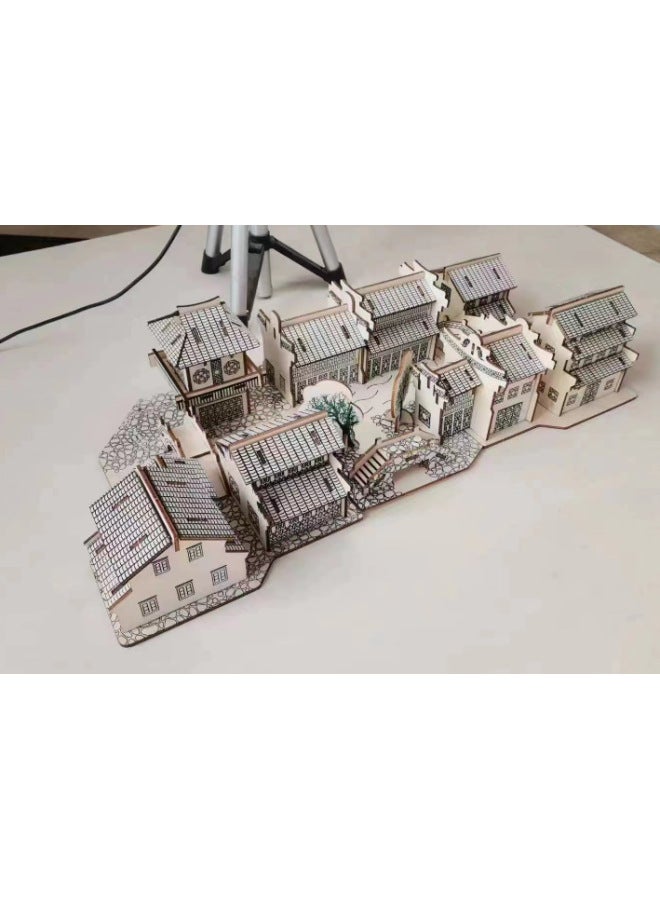 قطع الليزر نموذج البناء القديم اليدوية ثلاثية الأبعاد لغز خشبي العتيقة سلسلة اللعب بالجملة - اللون: Jiangnan Water Town ABC Set (لوحة ليزر مقسمة) - Image 1