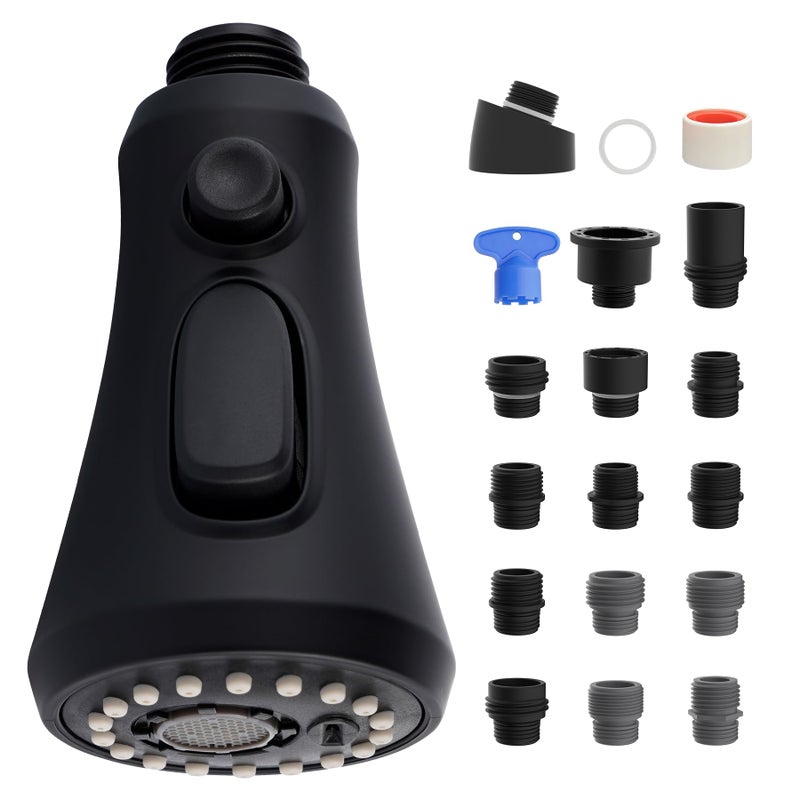 iFealClear Universal Pull Down Kitchen Faucet Head Replacement Compatible with Moen American Standard Delta Faucets 3 Function Faucet Head Sprayer Nozzle for Kitchen Sink 15 Adapters Black