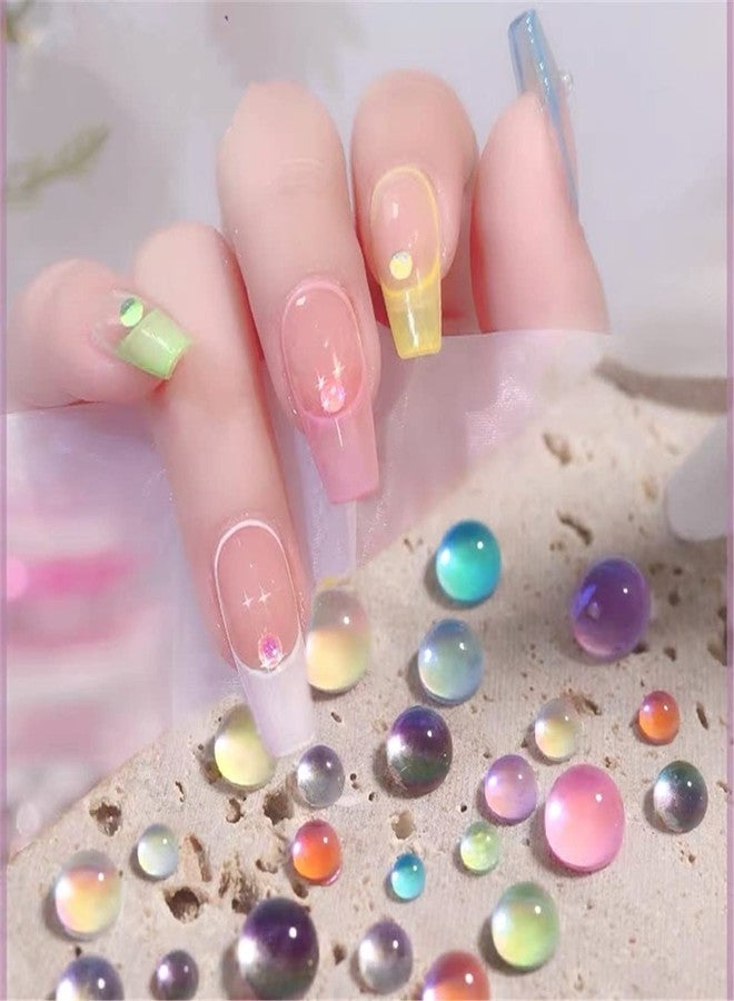 Dedyel Nail Art Pearls Gradient Flat Bottom Half Round Pearl Mermaid Bubble Beads Mixed Size 2/3/4/5/6/7mm Aurora Flat Bottom Pearls DIY Nail Art Decoration Materials (9 Colors) - Image 1