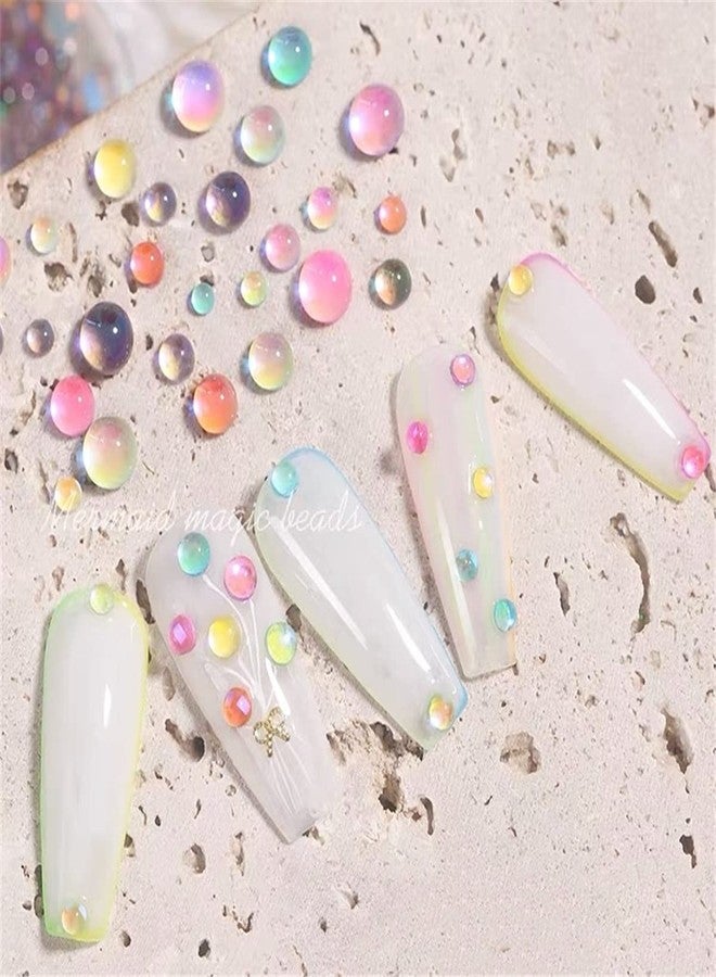 Dedyel Nail Art Pearls Gradient Flat Bottom Half Round Pearl Mermaid Bubble Beads Mixed Size 2/3/4/5/6/7mm Aurora Flat Bottom Pearls DIY Nail Art Decoration Materials (9 Colors) - Image 4