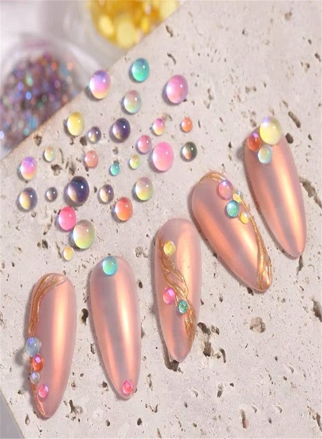 Dedyel Nail Art Pearls Gradient Flat Bottom Half Round Pearl Mermaid Bubble Beads Mixed Size 2/3/4/5/6/7mm Aurora Flat Bottom Pearls DIY Nail Art Decoration Materials (9 Colors) - Image 3