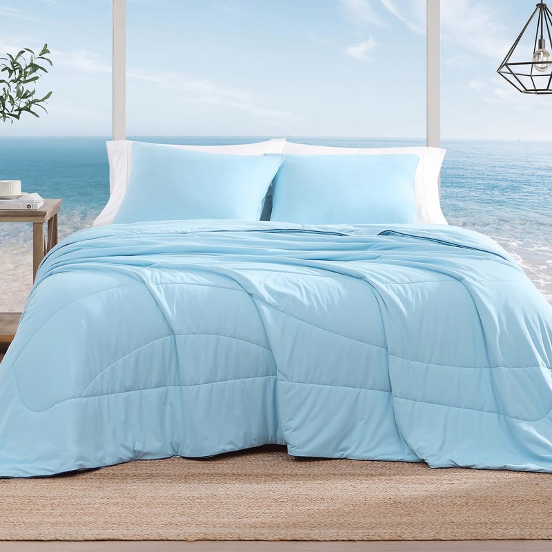 Monbix ChillChilla Cooling Comforter Queen Size3 Pieces Cooling Blankets for Hot Sleepers and Night Sweats DoubleSided Summer Queen Comforter Set Breathable Lightweight Blanket Blue