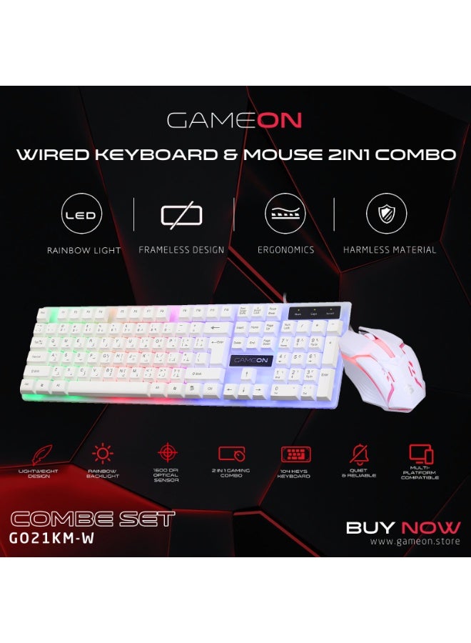 GAMEON DOMINION GO21KM-W RGB Wired Keyboard & Mouse Combo – Full-Size English/Arabic Layout, Multi-Zone Rainbow Backlighting, Ergonomic Design, USB Wired Connectivity - Image 3