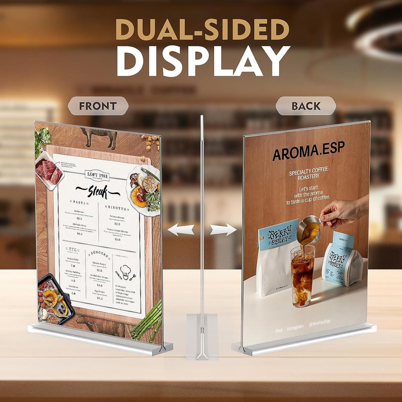 Femora Acrylic Sign Holder, 8.5x11 inches Clear Sign Holder Plastic Paper Holder, Double Sided Display Stand Table Top Sign Paper Holder, Vertical Menu Flyer Holder for Office, Store, Menu, Retail, Show, - Image 3
