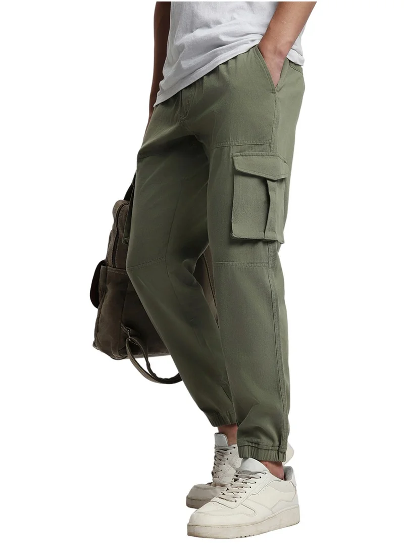 Dennis Lingo Light Olive Casual Trousers for Men, Slim Fit