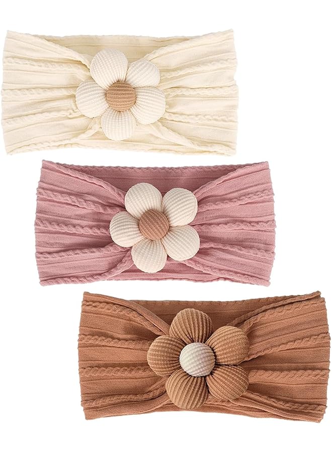 erorex 3 Pcs Baby Flower Headbands Baby Girls Nylon Headbands Soft Hairbands Hair Accessories For Newborn - Image 1