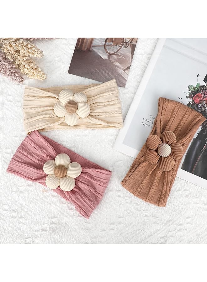 erorex 3 Pcs Baby Flower Headbands Baby Girls Nylon Headbands Soft Hairbands Hair Accessories For Newborn - Image 4