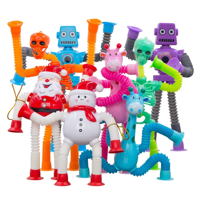DODOMAGXANADU Pop Tubes Robot Fidget Toys 8Pack Skeleton Fidget Pop Toys Telescopic Suction Cup Toy for Stress and Anxiety Relief Pop Fidget Toy Pack Stcoking Stuffers Gifts for Kids8 Pack Mixed - Image 4