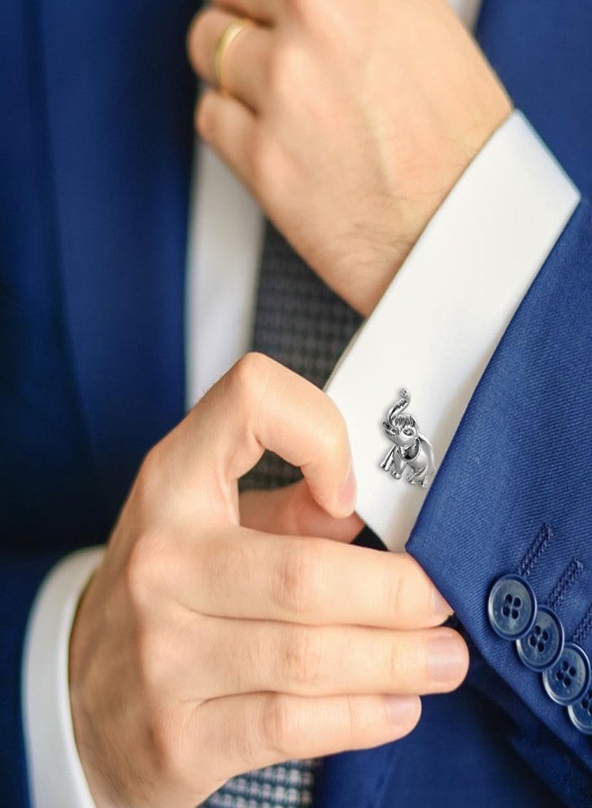 هاوسن أزرار أكمام رجالية من هاوسون بتصميم فيل سفاري، فضية اللون، إكسسوارات مستوحاة من أجواء الغابة لحفلات الزفاف في وجهات سياحية وفعاليات خيرية متعلقة بالحياة البرية. - Image 3