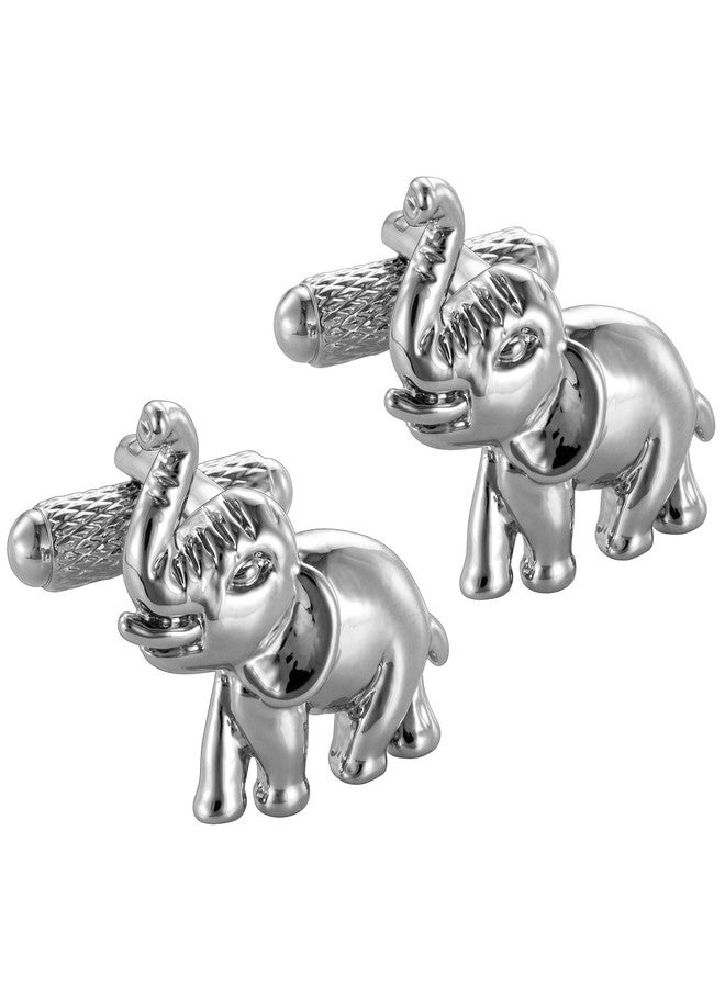 هاوسن أزرار أكمام رجالية من هاوسون بتصميم فيل سفاري، فضية اللون، إكسسوارات مستوحاة من أجواء الغابة لحفلات الزفاف في وجهات سياحية وفعاليات خيرية متعلقة بالحياة البرية. - Image 1