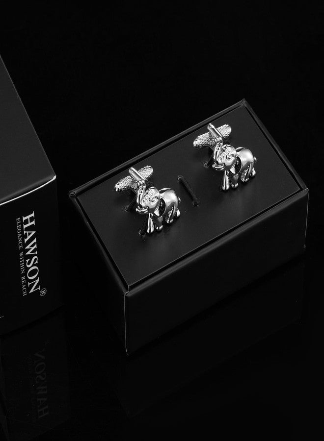 هاوسن أزرار أكمام رجالية من هاوسون بتصميم فيل سفاري، فضية اللون، إكسسوارات مستوحاة من أجواء الغابة لحفلات الزفاف في وجهات سياحية وفعاليات خيرية متعلقة بالحياة البرية. - Image 5