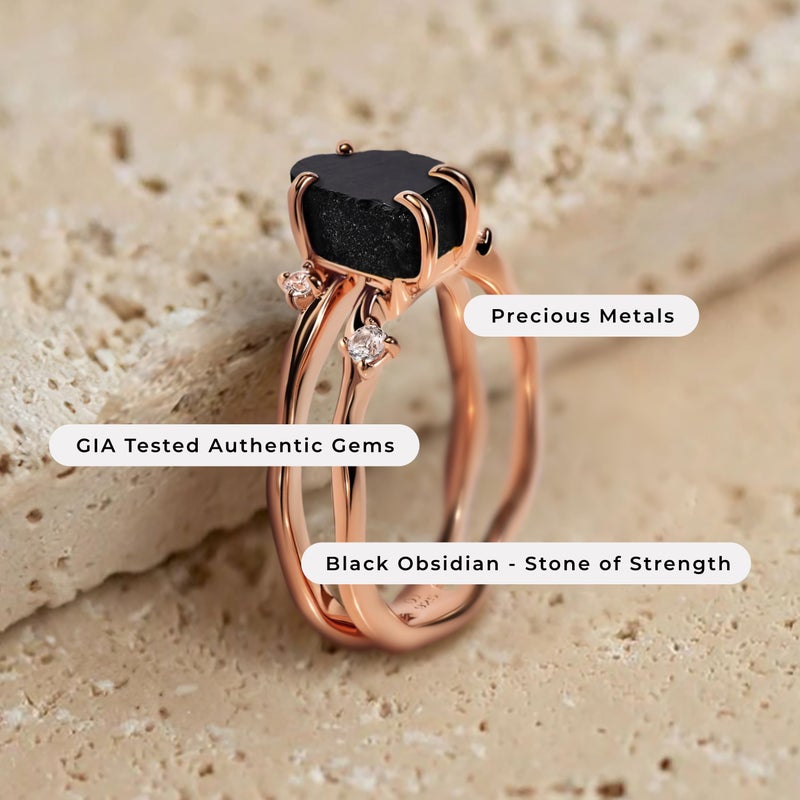 Moon Magic Authentic Moonstone Ring for Women | Amethyst, Aquamarine, Black Obsidian Ring Flow/Real 925 Sterling Silver | 18k Rose and Yellow Gold Raw Crystal Rings for Women/Genuine Gemstone Jewelry - Image 5