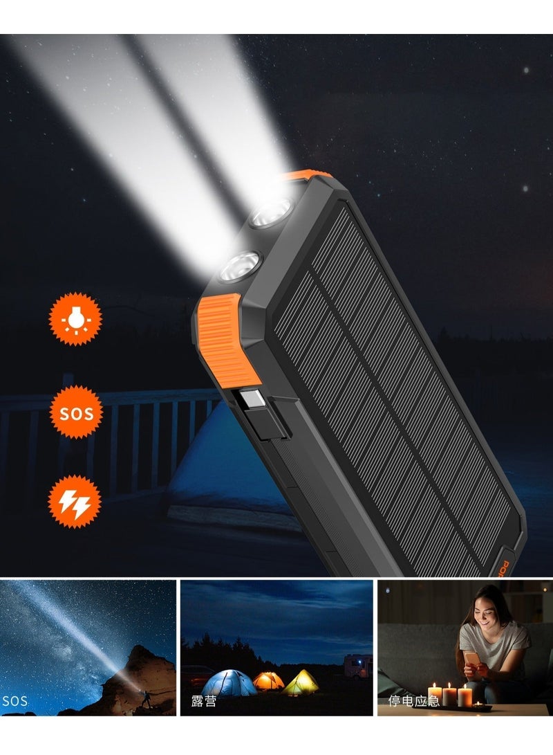 بورودو باور بانك شمسي 20000mAh بأربعة ألواح مع شاحن سريع PD بقدرة 20 واط، باور بانك مع ألواح قابلة للفصل وكابل مدمج، شحن يدوي بواسطة رافعة يدوية، مصباح يدوي متعدد الأوضاع، مقاوم للماء بتصنيف IP45، كابلات قابلة للفصل - أسود - Image 5