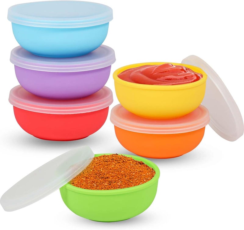 KOLUTI Nonstick Silicone 2oz Pinch Bowls Set of 6 Mini Colorful Condiment Sauce Dip Prep Bowl with Lid Snack Serving Food Storage Mixing Containers for Side Dish Microwave  Freezer Safe - Image 1
