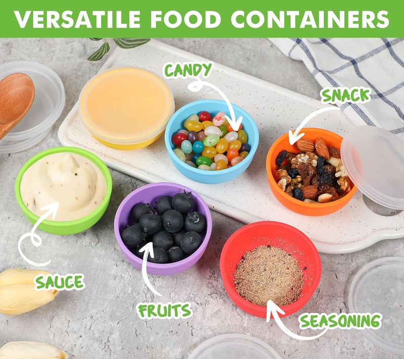 KOLUTI Nonstick Silicone 2oz Pinch Bowls Set of 6 Mini Colorful Condiment Sauce Dip Prep Bowl with Lid Snack Serving Food Storage Mixing Containers for Side Dish Microwave  Freezer Safe - Image 4