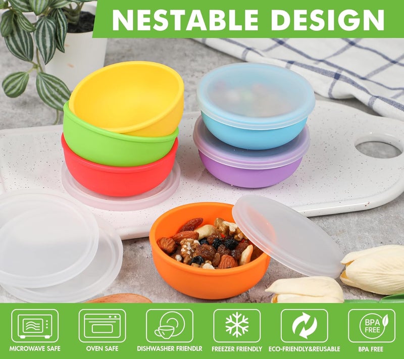KOLUTI Nonstick Silicone 2oz Pinch Bowls Set of 6 Mini Colorful Condiment Sauce Dip Prep Bowl with Lid Snack Serving Food Storage Mixing Containers for Side Dish Microwave  Freezer Safe - Image 5