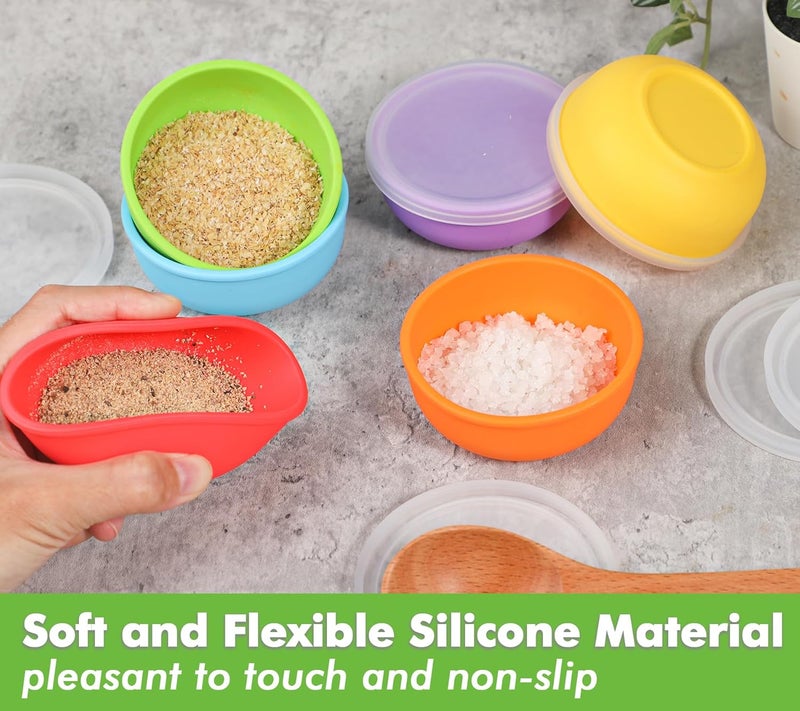 KOLUTI Nonstick Silicone 2oz Pinch Bowls Set of 6 Mini Colorful Condiment Sauce Dip Prep Bowl with Lid Snack Serving Food Storage Mixing Containers for Side Dish Microwave  Freezer Safe - Image 3
