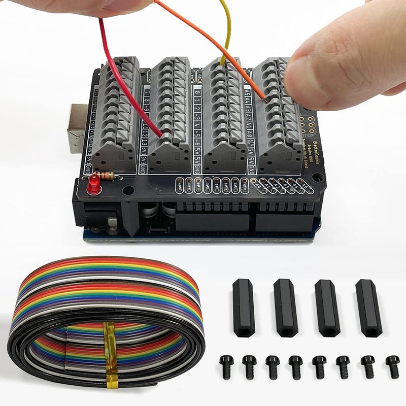 ElectroCookie Uno Terminal Block Shield Kit, Compatible for Arduino Uno R3, Push-in Simple Spring Connector Expansion PCB Module - Image 1