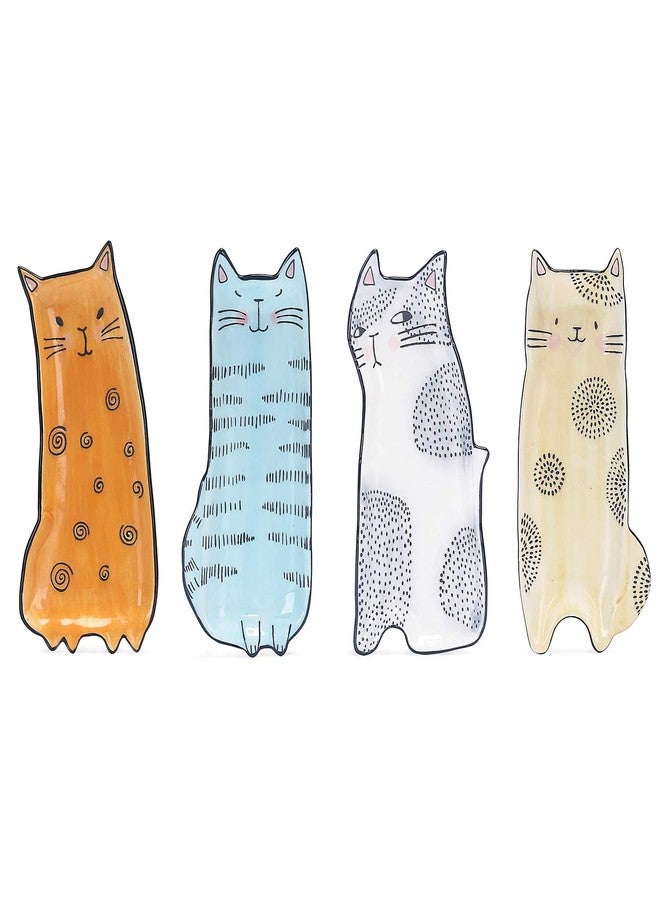 Bico Cartoon Cat Appetizer Plates Set of 4, Small Stoneware Ceramic Plates for Appetizer, Snacks, Sauce, Assorted Color, Microwave and Dishwasher Safe - Image 1