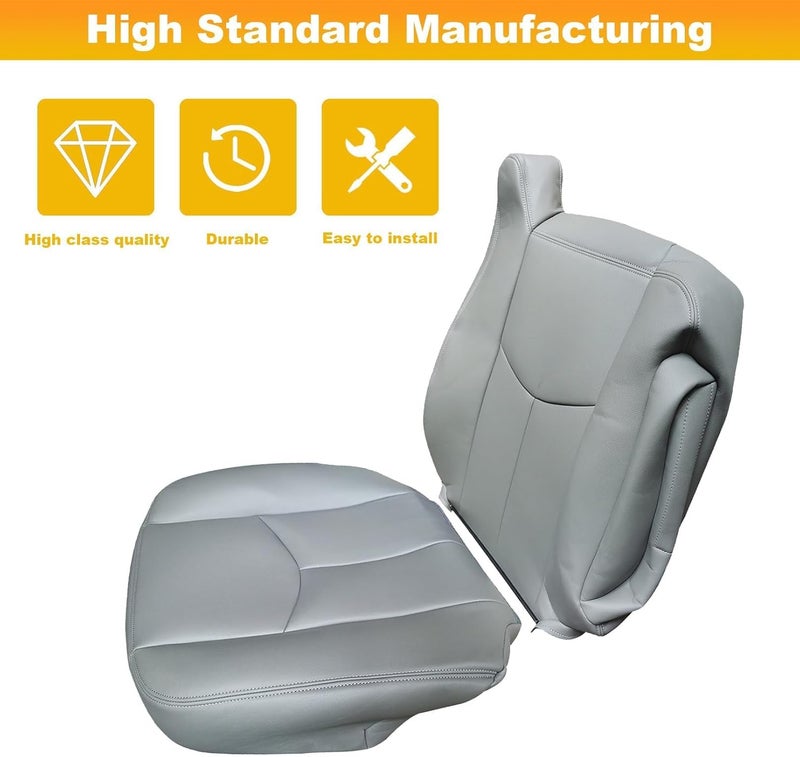Aspaton Leather Seat Cover Set for Silverado and Sierra (2003-2006) - 4 Pcs, Pewter Gray - Image 5